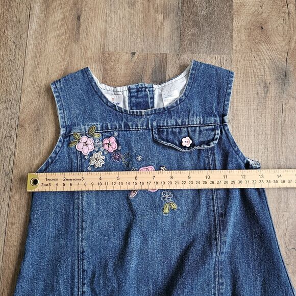 VTG b.t. kids Girls 6X Denim Dress Sleeveless Floral Embroidery Jean Jumper Bows - Picture 6 of 9